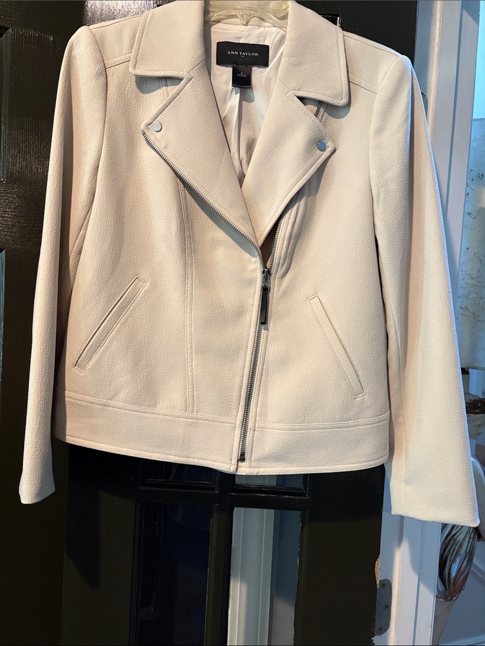 Ann Taylor Cream Textured Moto Jacket